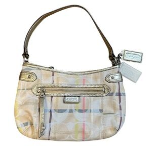 Coach Signature Canvas Ivory Metallic Crossbody Shoulder Bag Y2K